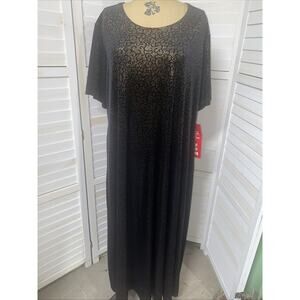 90 NWT Impressions Of California Black Velvet Gold Glitter Maxi Dress Sz 2X